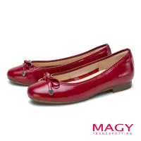 在飛比找Yahoo奇摩購物中心優惠-MAGY 蝴蝶結真皮圓頭平底鞋 紅色