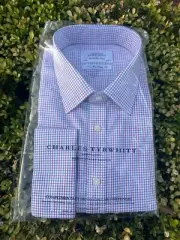 CHARLES TYRWHITT Classic Fit Shirt 18/35in Grid Check Non-Iron LS Dress J Crew