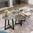 2x Nordic Round Coffee Table Grey Marble Sofa Side Tables Super Sturdy Metal Leg