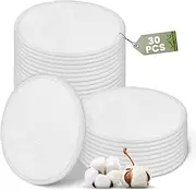 Bagentry 30 Pcs Natural Fiber Round Makeup Remover Pads, Washable Reusable Face Pads Cloth Rounds, Facial Cleansing Pads Wipes for All Skin Types Travel (White)