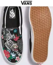VANS CLASSIC SLIP-ON FLORAL TIGER SHOE YOUTH 6 WOMENS 7.5 TATTOO NIB $65