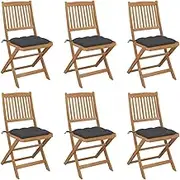 6-Piece Folding Acacia Wood Outdoor Dining Chairs with Anthracite Cushions, Space-Saving Patio Furniture Set