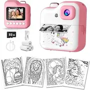 Kids Camera Instant Print with Bluetooth & 6X Zoom - Portable Toddler Camera for 3-12 Year Olds, Perfect Birthday for Girls & Boys (Includes 32GB Card & 3 Photo Rolls)