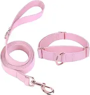 Soft Leather Martingale Dog Collar - Adjustable Rose Gold Limited Slip Collars [Easy to Clean], Stylish Durable Heavy Duty Nylon No Pull Training Collar for Small Medium Large Dogs (XS, Set Pink)