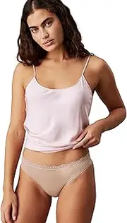 [Calvin Klein] Women's Microfiber Stretch with Lace Thong 3Pk, Speakeasy/Cedar/Exquisite Pink