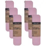 6PK Clevinger Wheat Straw Portable Slim-Line Cutlery Set w/ Container Assorted
