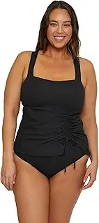 [BECCA ETC.] Women's Modern Edge Plus Size Bandeau Tankini, Adjustable, Tie Back, Swimsuit Tops