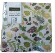 Harman Handsome Christmas Pinecone Holly 3 Ply Lunch Paper Napkins,40 Ct NEW