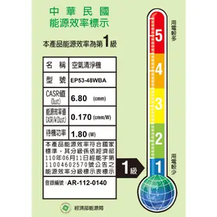 Electrolux 伊萊克斯 EP53-48 清淨機 極適家居500 UV抗敏 EP53-48WBA