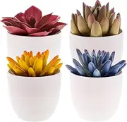 Gresorth 4 Pack Artificial Succulents Plant Decoration in Pots Fake Aloe Purple Ornament Faux Yellow Mini Potted Display for Kitchen Party