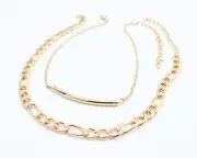 CHIC & STYLISH 2 PC Pieces Gold Plated Bar Cuban Links Chains Anklet Set