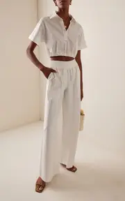 [SIMKHAI] Olly Double-Waist Cotton Faille Wide-Leg Pants