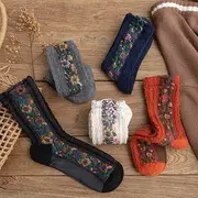 Floral Socks Dark Gray - One Size