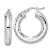 Sterling Silver Rhodium-Plated 5X24mm Octagon Tube Hoop Earrings