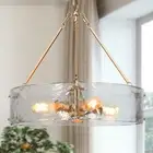 ZEVNI Gold Chandelier, 4-Light Modern Chandelier Light Fixture, 19.5" Dia Gla...