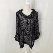 Tommy Bahama Top Womens XL Black Leopard Print Burnout Velvet Sheer Tropanimal