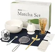 Joiish Matcha Tea Kit 10-Pcs Set, Whisk and Bowl with Spout & Measuring Spoon, Japanese Tea Making Tools, White, JMTS-003W