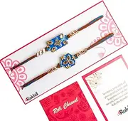 [Rakhi.com] Rakhi Set of 2 Designer Rakhi for Brother with Greeting Good Wishes Card and Roli & Chawal | Rakhi Celebrations Set for Brother, Sister, Bhaiya, Bhabhi | For Raksha Bandhan Festival