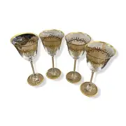 $225 Neiman Marcus Clear Gold Oro-Bello Water Goblets Wine Glass, Set of 4