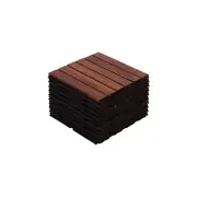 10 PCS Interlocking Deck Tiles Striped Pattern, 12" x 12" Square Acacia Hardwood
