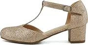 [Soda] Bluff-2 Kids/Children/Girls Fashion Sparkly Bling Glitter Classic T-Strap Mary Jane Block Heel Rounded Shoes