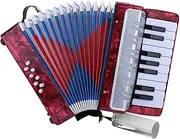 Small Accordion 17 Keys 8 Bass Accordion for Beginners with Air Value, Adjustable Strap Portable Educational Accordion Musical Instrument for Developing Musical Talent Red