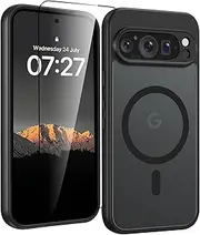 [JeLLYPIE] for Google Pixel 9 Pro XL Case with Screen Protector [Compatible with MagSafe], Magnetic Matte Translucent Skin-Touch Cover, Black