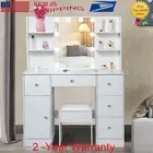 Dressing Table Stool Set Makeup Mirror & 10 LED Bulbs Vanity Desk Cabinet White