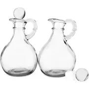 Glass Oil and Vinegar Bottles (2 Piece Set) Round Glass Oil Dispenser Bottle with Stopper Transparent