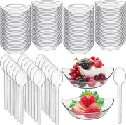 500 Pcs Mini Dessert Bowls with Spoons 1 oz Disposable Mini Dessert Plates Plast