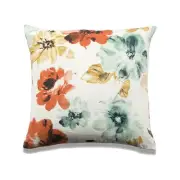 Orange And Blue Flowers On White With Microgel Feather-Like Insert Pillow