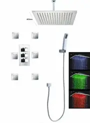 Bathroom Shower Set Ceiling Mount Rainfall 6 Jets Spray 16" Stainless Steel