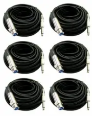 6 Pack 50Ft XLR 3-Pin Female to 1/4" Mono Plug Mic Microphone Audio Cord Cable