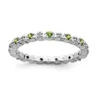 Platinum Sterling Silver Green Peridot Diamonds Eternity Stackable Band Ring Sz6