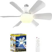 Inscrok Ceiling Fan with Lights 42cm, Ultra Quiet 16.5'' Socket Fan Light and Remote E27 Base, Dimmable 3000K-6500K & 3 Speed Adjustable Screw in LED Fan Lights for Bedroom Kitchen Livingroom