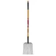 Husky Garden Fork 10-Tine+Hardwood Handle+Heavy-Duty Tempered Carbon Steel Head