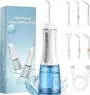 Water Flosser Oral Irrigator for Oral Care with 6 Tips 5 Modes 350mL Large Capacity IPX7 Waterproof Rechargeable and Portable Cordless Deep Clean Teeth for Home &Travel White+Light Blue