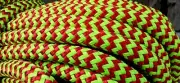 9/16 Double Braid-Yacht Braid Polyester Rope Hank. Red/Lime Herringbone.