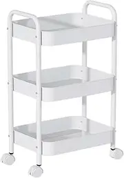 3-Tier Trolley with Locking Wheels - Transparent Space-Saving Storage Cart, Mobile Shelving Unit for Bathroom, Kitchen, Office, Modern Décor, Easy Assembly(White)