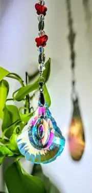 Crystal faceted prism 63 AB suncatcher butterfly, crystal beads, silver clasp