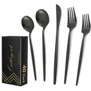 40-Piece Black Silverware Set for 8, Titanium Black Plated 18/0 Stainless Ste...