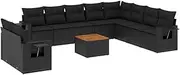 vidaXL - Garden Sofa Set w/Cushions - Modular Outdoor Lounge Furniture - 11 Piece Black Poly Rattan - Patio/Deck/Terrace Seating - Foldable Side Table - Acacia Wood Tabletop - Removable Cushions