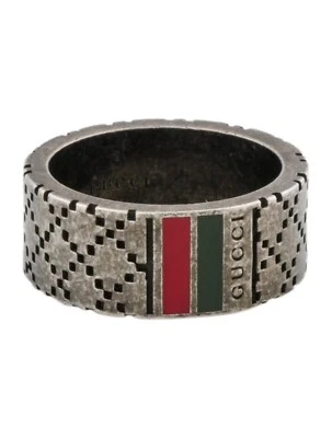 [SALE] Gucci Enamel Diamantissima Palladium Ring Sz. 5.5