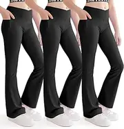 [Nutyomi] Girls Flare Leggings Cross High Waisted Yoga Dance Pants Kids Bell Bottom Solid Jazz Running Pants
