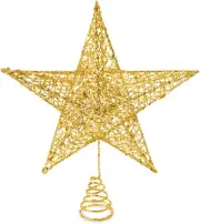 Christmas Tree Topper, Soqool Glittered Gold Star Hallow Tree Topper for Mas ...