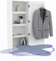 Organizedlife Wall Mount Ironing Board Cabinet with Mirror,Foldable Ironing Board Storage for Small Space,Hanging Recessed Ironing Station with Shelves, Apartment,White