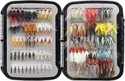 YZD Fly Fishing Flies Kit Handmade Fly Assortment Trout Bass Fishing with Waterproof Fly Box, 60/110/118/120/180/225pcs with Dry/Wet Flies, Nymphs, Streamers