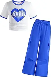 [FEOYA] Girls Y2K Outfits Sets Cute Clothing Set For Tweens Girls School Top + Pants Trending Teen Clothes For Girls 8-12 Years Old