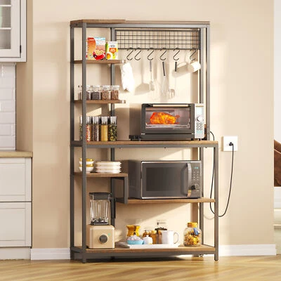 7 Tier Kitchen Bakers Rack Microwave Oven Stand w/Power Outlet Coffee Bar Shelf