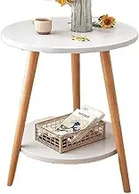 Round Side Table 2 Tier Side Table Nightstand End Table Easy Assembly Bedside Table Double Layer for Small Spaces Living Room Bedroom Balcony 40 x 52 CM (White)